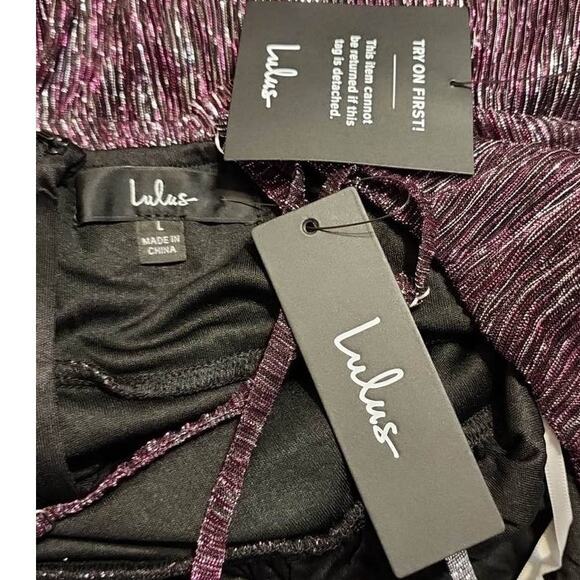 Lulus Glowing Gorgeous Magenta Metallic Tiered Mini Dress NEW - Picture 5 of 7